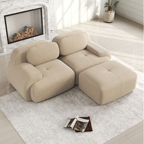 Sofa Ecksofa modular Cord 32D Beige ohne Montage OKMYHOME (1/5)