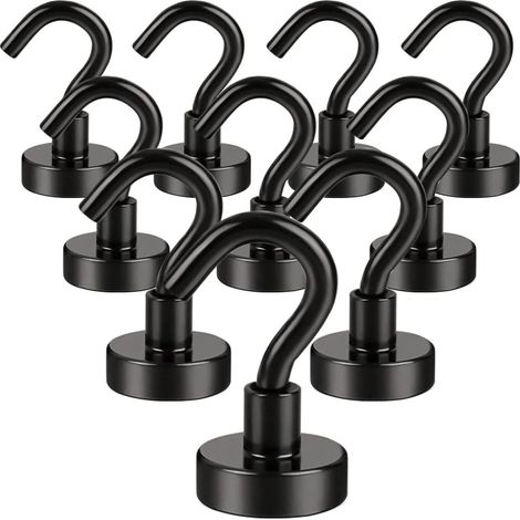 10 ganci magnetici - Ganci - Ganci magnetici - gancio magnetico - Può sostenere un peso di 6 kg. - nero