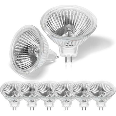 8er-Pack 50-W-12-V-MR16-Halogenlampen, dimmbar, warmweiß (2800 K), GU5.3-Halogenstrahler, 2-Pin-Halogenlampen mit Glasabdeckung für Deckenleuchten und Einbaustrahler (1/4)