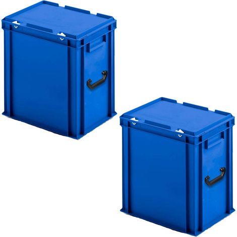 BRB Lot de 2 valises Euro en polypropylène avec 2 poignées de transport, 400 x 300 x 410 mm, bleu