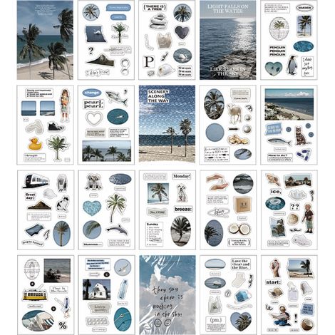 20 feuilles stickers thème décoration manuel autocollants mode personnalisés fournitures scrapbooking bord de mer (1/5)