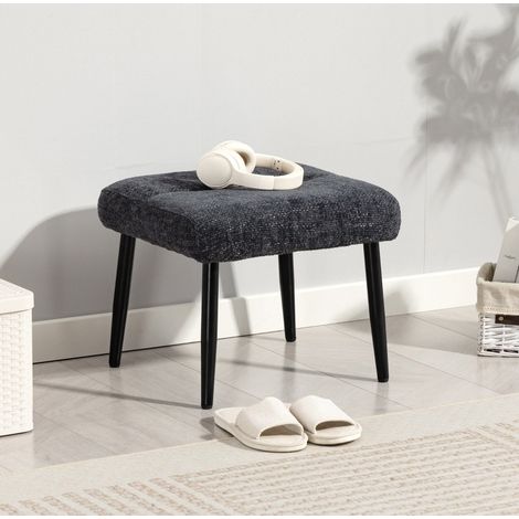 Puf acolchado 45 x 41 x 38 cm, patas de acero, gris oscuro OKMYHOME (1/5)