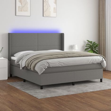 Sommier tapissier et matelas et LED Lit adulte Contemporain Gris foncé 160x200 cm Tissu 83200 (1/5)