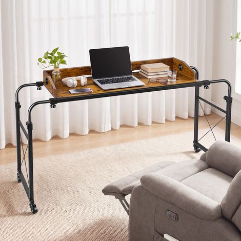 VEVOR Escritorio Móvil sobre la Cama con Ruedas 1060 x 360 mm Mesa de Cama, para Dormitorio Sala de Estar Oficina Hogar, Longitud y Altura Ajustables, con Bolsillo Lateral de Almacenamiento, Marrón (1/5)