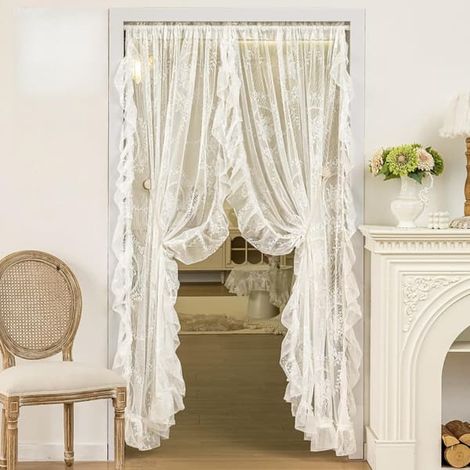 Rideaux en dentelle style campagne française pour salon, chambre, balcon, baie vitrée, rideaux semi-occultants, voilage croisé, deux pièces, 140×200cm (1/3)