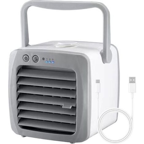 Climatiseur portable, refroidisseur d'air par évaporation et humidificateur, 3 vitesses réglables, alimenté par USB, réservoir d'eau jusqu'à 5 heures d'utilisation continue, climatiseur de pièce porta (1/5)