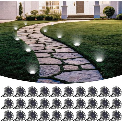 Lot de 6 Lampe Solaire Au Sol, 8 LED Lumiere Solaire Exterieur Jardin IP68 Étanche, Spot Solaire Extérieur pour Chemins Pelouse Terrasse Allée Cour Piscine Passerelle, Blanc Froid (1/5)