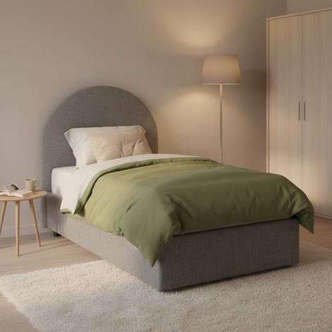 Dmora - Einzelbett Daim, Containerbett mit Stoffbespannung, 100% Made in Italy, Frontöffnung, passend für Matratze Cm 80x190, Grau (1/4)