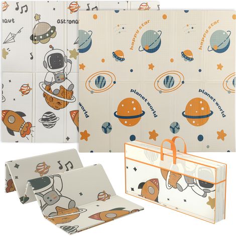 Beyamis Spielmatte für Babys, doppelseitige, faltbare Krabbelmatte für Kinder, wendbar und wasserdicht, mit Astronauten- und Planetenmotiven