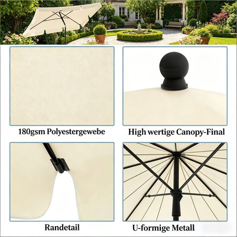 Parasol de plage rectangulaire pour jardin et extérieur - Parasol polyvalent résistant aux UV et aux intempéries pour la plage et la terrasse (parasol seul sans pied) (1/5)