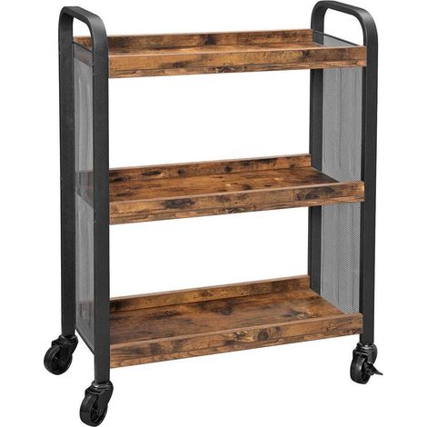 Carro de cocina de estilo industrial que ahorra espacio con patas ajustables y ruedas Estante de cocina Estructura de hierro 66 x 26 x 85 cm Marrón rústico 120003268