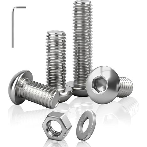 M4 Vis à Tête Hexagonale, 50 Pièces M4x35 mm Vis à Tête Bombée à Six Pans Creux Avec Écrous et Rondelles en Acier Inoxydable 201 pour Meubles et Construction Mécanique (1/5)