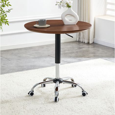 Mesa auxiliar regulable en altura Ø70x73.5-98.5 cm nogal en MDF y metal con ruedas y freno (1/5)