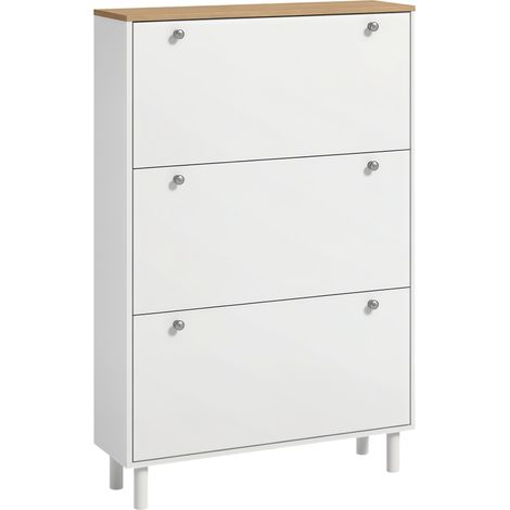 Meuble à Chaussures 24 Paires, Armoire à Chaussures Étroite avec 3 Tiroirs Rabattables, Étagères Réglables, Blanc (1/5)