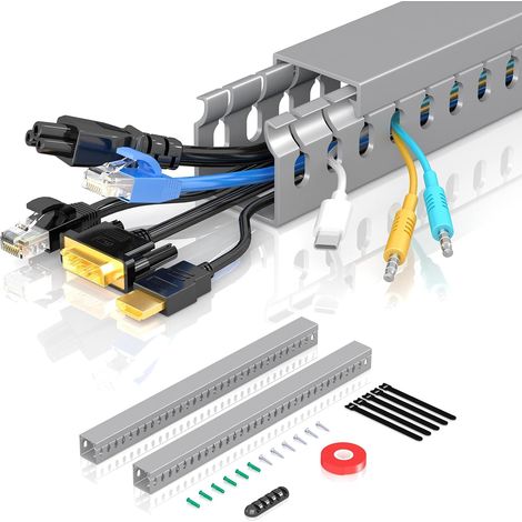 Conduit de câbles Kit de Chemin de câbles Fente Ouverte Conduit de câbles pour câble TV câbles Chemin de câbles 80 cm (2 x 40 cm) Organisateur sous Le Bureau Coffre de Gestion des câbles (2 Pack) (1/5)