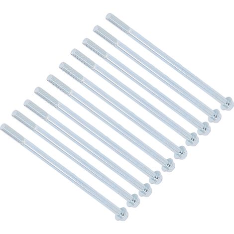 Vis de carrosserie acier carbone 10x210 mm, boulon hexagonal allongé mi-fileté, tige fine robuste, lot de 10 pièces, fixation solide (1/5)