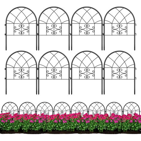 Clôture de jardin en métal noir – Lot de 8 panneaux décoratifs anti-rouille, installation sans creuser, adaptable en lignes droites ou courbes – Protection élégante pour massifs, bordures et allées (1/5)