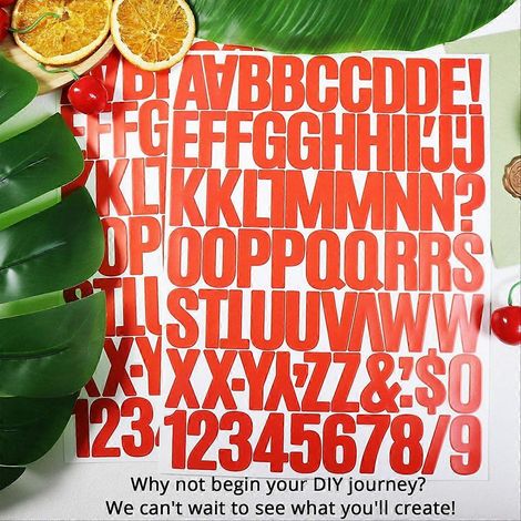 Planche d'autocollants alphanumériques de 1,5 pouce, 576 pièces au total, rouges, avec des autocollants de lettres adhésifs, adaptés au scrapbooking. (1/4)