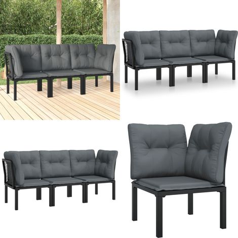 Juego de muebles jardín 3 pzas ratán sintético negro y gris - Ratán sintético - Muebles de exterior