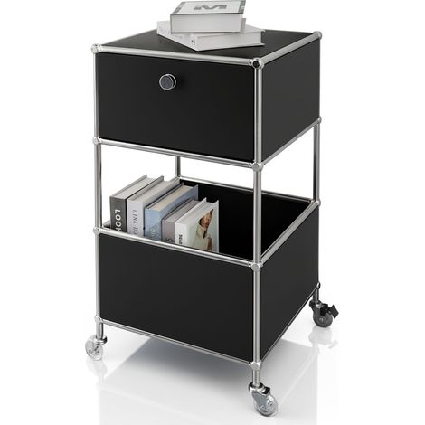 Metallregal Concept Epure MK-145 3-stöckiger Rollcontainer mit Schublade & Ablagen Schwarz (1/5)