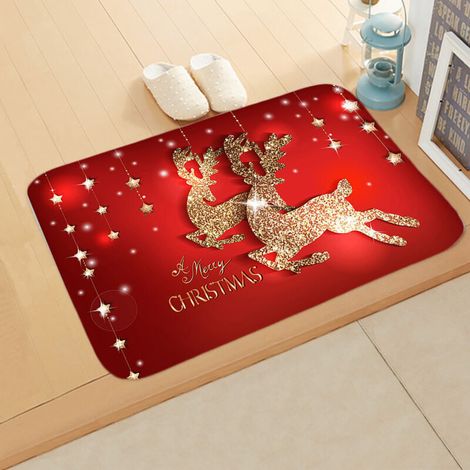 Paillasson de Noël, Tapis de Sol de Noël, Tapis de Bain Antidérapant, Tapis D'entrée Noël, Paillasson Absorbant, Décoration Noël Tapis, Motif de N-oël T-apis pour Salon Chambre Couloir Salle (1/5)