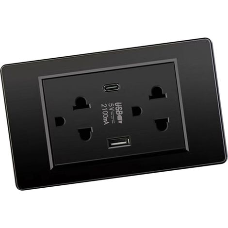 Prise murale électrique de type thaïlandais, gain de place, chargeur mural USB Type C pour la maison, noir (1/5)