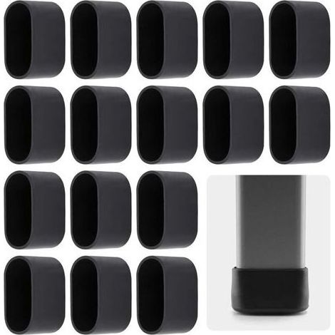 Lntyq Set of 16 cap ovales for feet of chair - Protection of floor - In plastic - For tubes ovales - Feet of chair - 40 x 20 mm - Black (1/5)