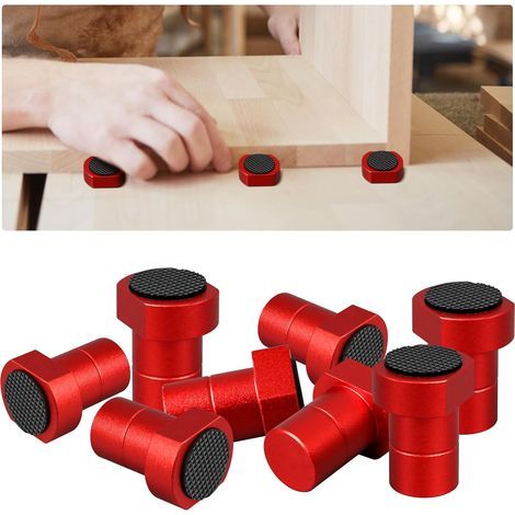 Set of 8 aluminum alloy bench dog pegs, 19/20 mm, for woodworking with anti-slip pad, for woodworking table, workbench, planer socket (red, 20 mm) (1/5)