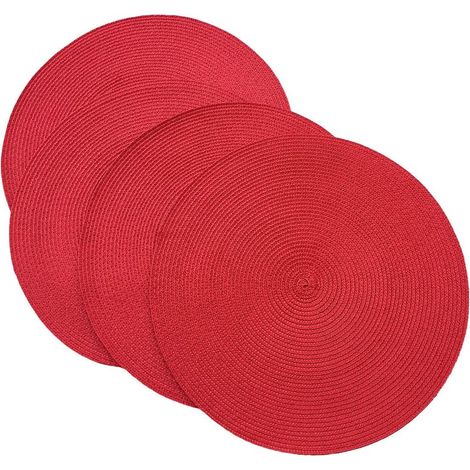 Lot de 4 sets de table ronds en plastique tissé 38 cm élégants et pratiques Rouge'Parent'Rouge'- (1/2)