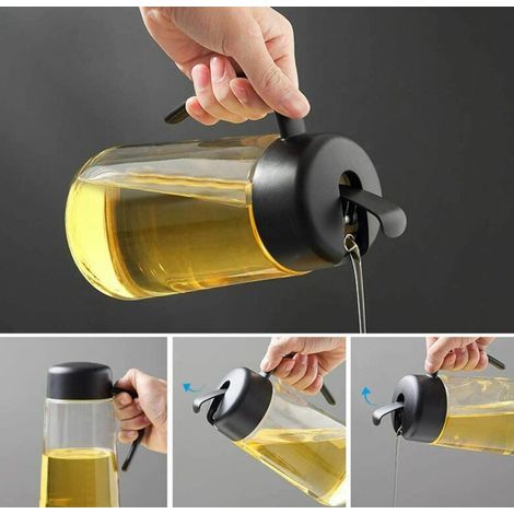 Distributeur d'huile à rotation automatique avec couvercle automatique, récipient pour condiments et broyeur anti-goutte, bec verseur anti-goutte et poignée antidérapante (1/2)