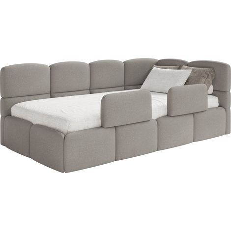 Selsey Cloudy – Kinderbett 120x200, Kopfteil rechts, Matratze & Bettkasten, Chenille Hellbraun