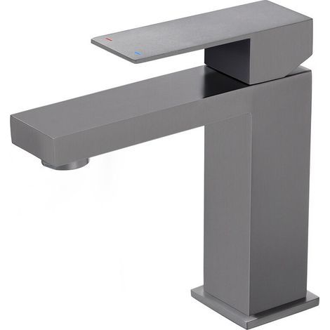 Rubinetto quadrato per lavabo acqua calda e fredda, lavabo da bagno, lavabo monoforo, rubinetto nero per bagno (1/5)