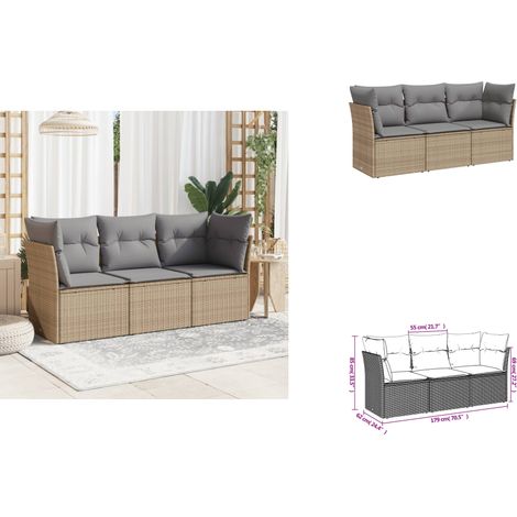 The Living Store Salon de jardin avec coussins 3 pcs beige résine tressée - Meubles de jardin (1/3)