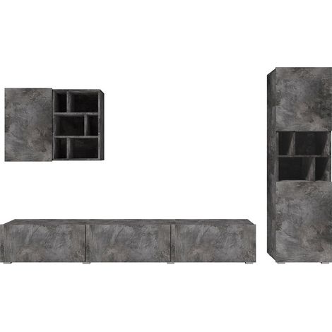 Wohnzimmermöbel-Set NARVA - Schieferfarben - TV-Möbel + Hängeschrank + Vitrine (1/4)