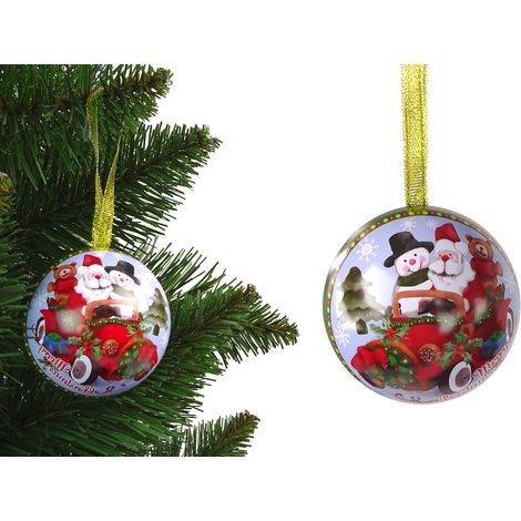 Décoration de sapin de Noël en métal, Père Noël avec bonhomme de neige, vert (1/3)