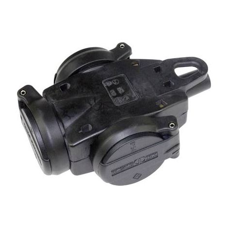 Triple schuko de goma con tapas 16A 250V negro Ref. 01471