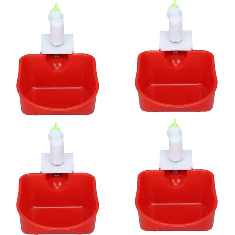 Lot de 4 abreuvoirs automatiques en plastique avec raccord de tuyau pour volailles de gibier, universels, rouges (1/5)