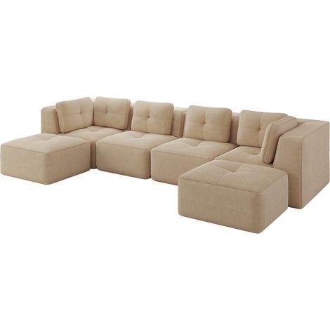 CHICFURN Divano angolare modulare in velluto a coste beige 386x177 cm senza montaggio, con ottomana (1/5)