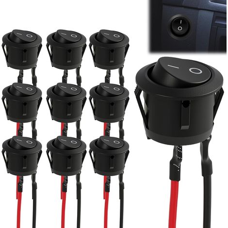 10Pcs Rond Interrupteur 12V À Bascul On-Off-On, Interrupteur À Bascule 12V Pré-Câblé, Interrupteur Voiture, Bouton On Off Pour Véhicules, Bateaux, Moto, Camping-Car Et Onduleur 220V (1/5)
