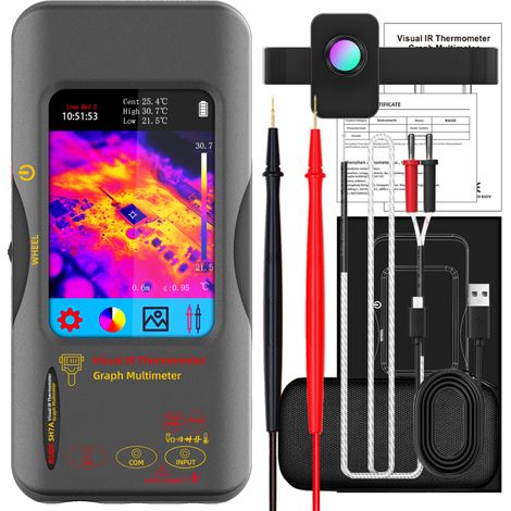 Multimetro a termografia, obiettivo macro, telecamera IR 320×320 25Hz, touchscreen da 3,98", misurazione AC/DC 10A, display da 20000 parole, 15 tavolozze (1/5)