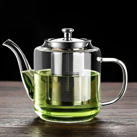 Théière en Verre Borosilicate avec Bobine de Filtre en Acier Inoxydable Amovible, Théière en Verre résistant à la Chaleur, pour le Thé Noir, Thé Vert, Thé en vrac, Thé à fleurs, 650ml (1/5)