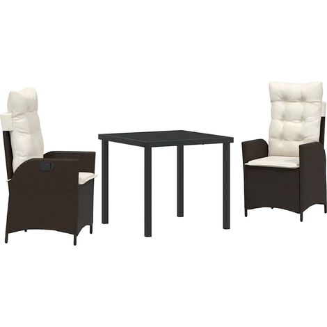 Garden Dining Set with Cushion 3 pcs Brown Poly Rattan vidaXL (1/5)