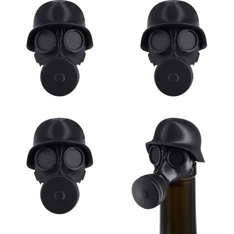 Lot de 4 bouchons de bouteille de bière - Style vintage - Casque de bière créatif avec masque à gaz militaire - Housse de protection anti-poussière réutilisable pour boissons ou bouteilles d'eau (noir (1/5)