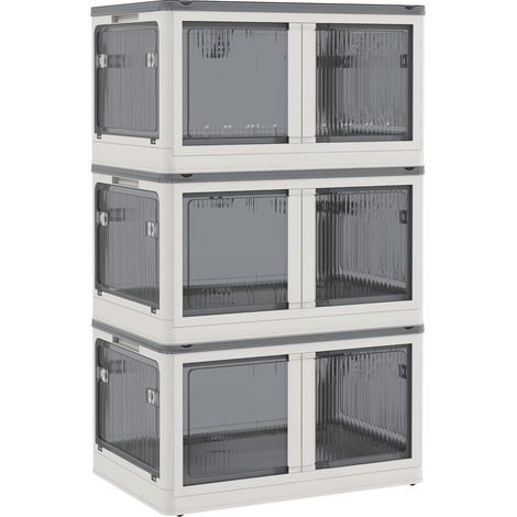 Coffre de rangement empilable 69 L à roulettes pliable accès 5 côtés blanc