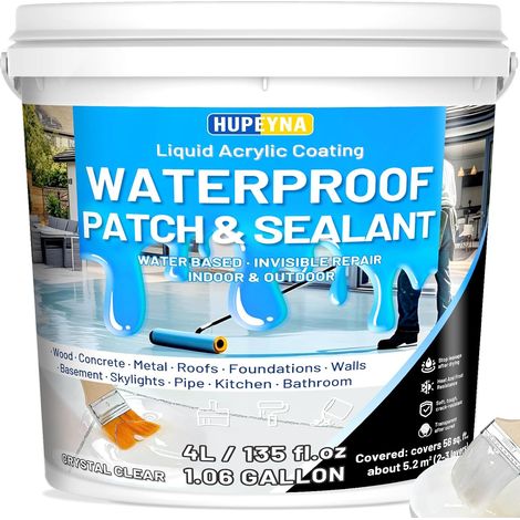 Liquide Étanchéité Transparent Revêtement Imperméable 4L Membrane d'Étanchéité Waterstop pour Réparer Fuites Agent Anti-Fuite Étanche, Imperméabilisant pour Intérieure et Extérieure (1/5)