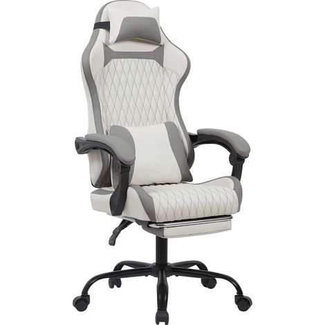 Chaise gaming ergonomique avec soutien lombaire, appui-tête et repose-pieds – sans fatigue même lors de longues sessions assises, idéale pour la maison, le bureau et le livestream (1/5)