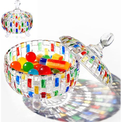 Vorratsglas mit Deckel – 28 Unzen Mosaik-Glasdose, farbenfrohes Aufbewahrungsgefäß für Süßigkeiten, Snacks & Trockenfrüchte, dekorative Glasdose mit Griff, 17 x 15 cm (1/5)