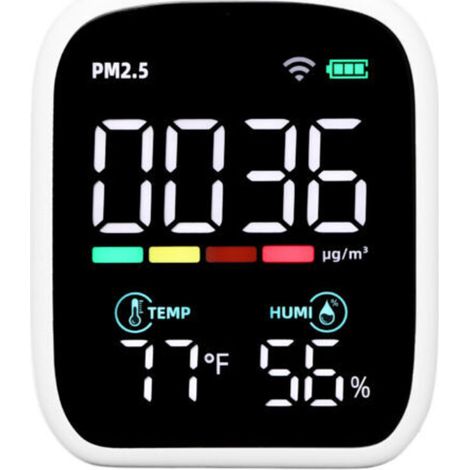 Détecteur qualité air PM2.5 avec capteur température et humidité – Moniteur intérieur précis pour maison, bureau et chambre (1/4)