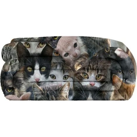 Plaid en flanelle imprimée chat, cadeau idéal pour les amoureuses des chats, plaid chaton pour la chambre, le canapé, doux et chaud, motif chat mignon, 130 x 150 cm (1/5)