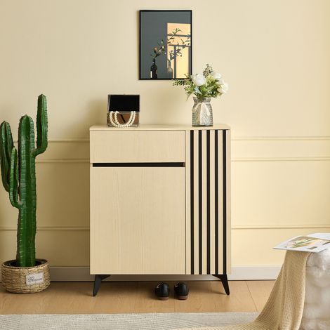 Scarpiera con 2 Ante e 1 Cassetto, Ripiani Regolabili, Ingresso, MDF, Legno, 75×35×90 cm (1/5)